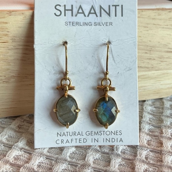 Rose Cut Labradorite Drop Earrings 18K Vermeil Made in India - Picture 3 of 9